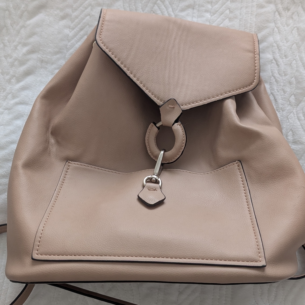 Zara Elegant Tan Faux Leather Backpack